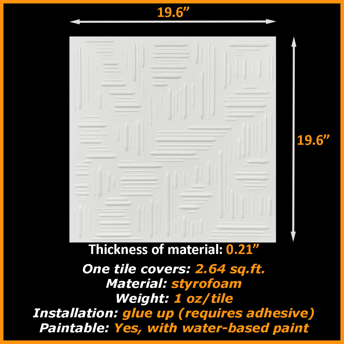 Styrofoam Glue Up Ceiling Tiles, 20x20, R15 White - Pack of 8 (21 s/f) gallery