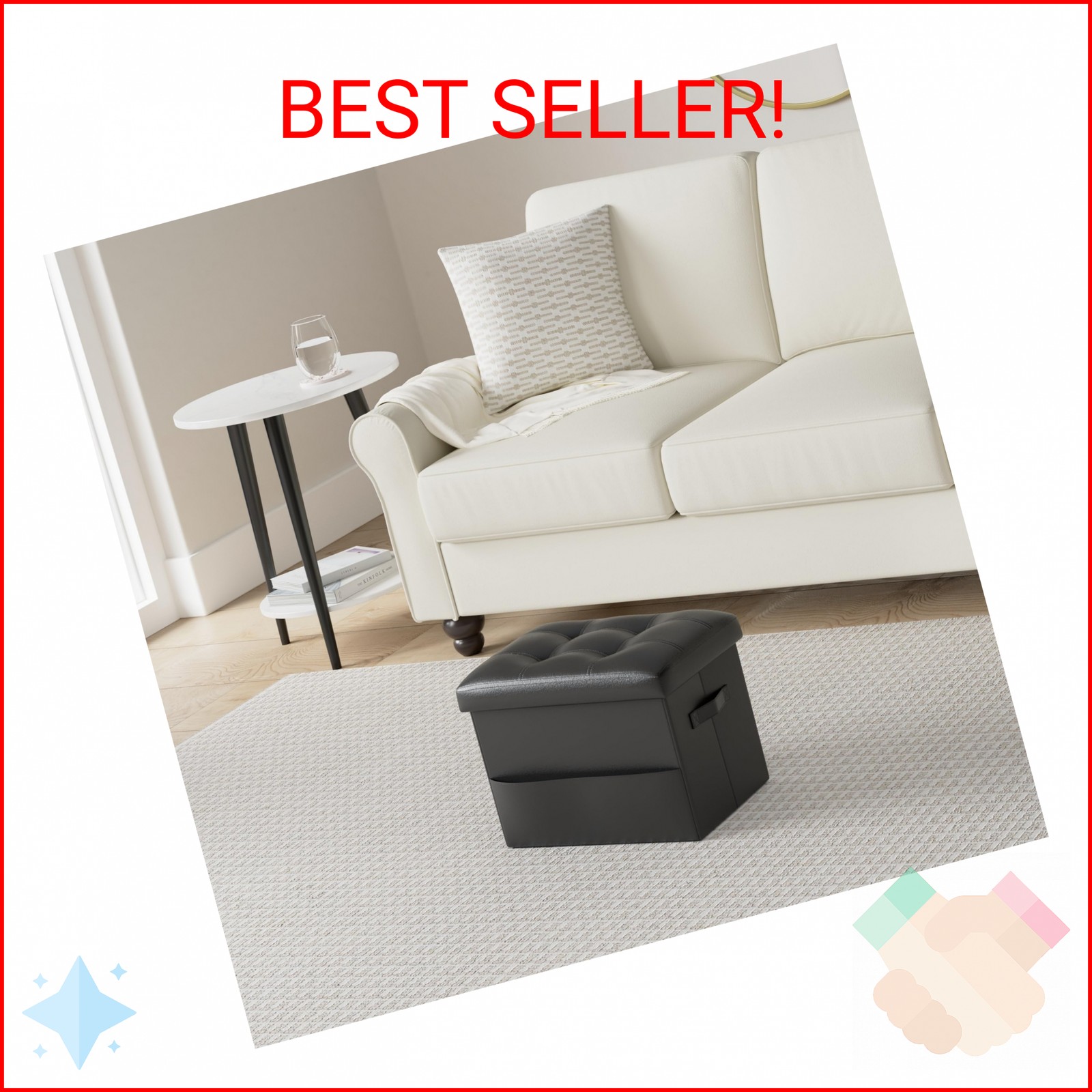Storage Ottoman Foot Rest Stool with Thicker Foam Padded Seat. Foldable Leather gallery