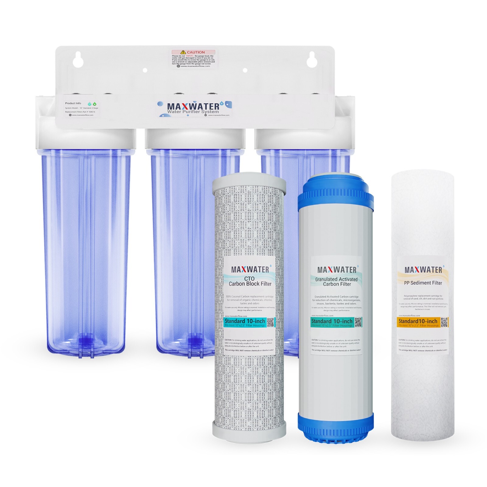 Whole House Water Filter System 2.5" x 10" Three Stage Filtration 3/4" Inlet gallery