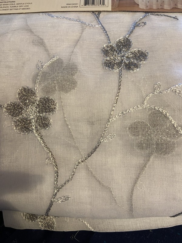 New white sheer embroider Silver vining Leaves fabric SHOWER CURTAIN metallic gallery