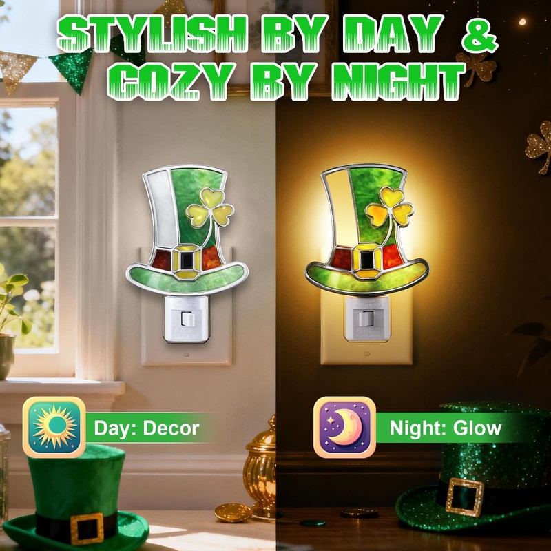 Shamrock Hat Night Light – UL Certification Plug-in Irish Decor Lamp with C7 ... gallery