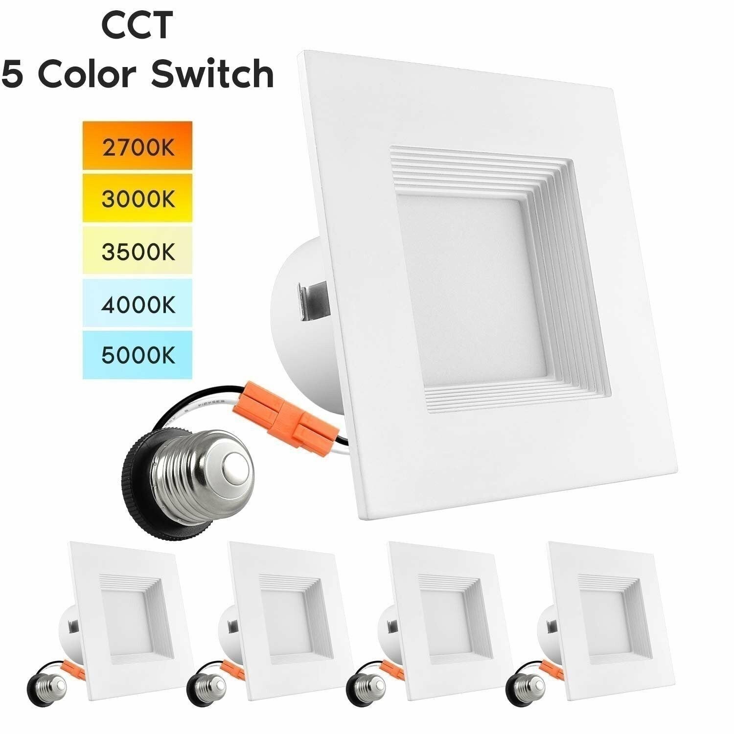 4x Luxrite 4 Inch Square CCT LED Downlight 27K / 30K / 35K / 40K / 50K Wet Rated gallery