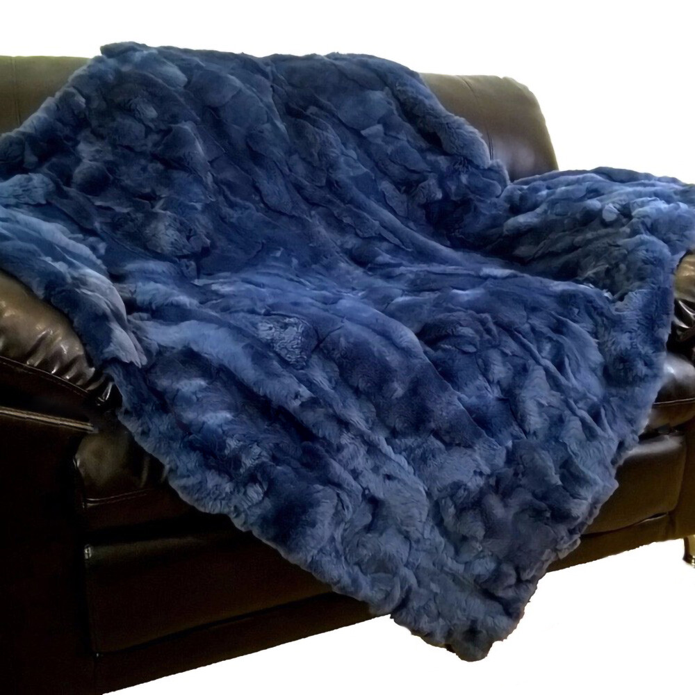 Luxury Real Rex Rabbit Fur Throw Blanket Couch Armchair Mat Bedspread 55x79inch gallery