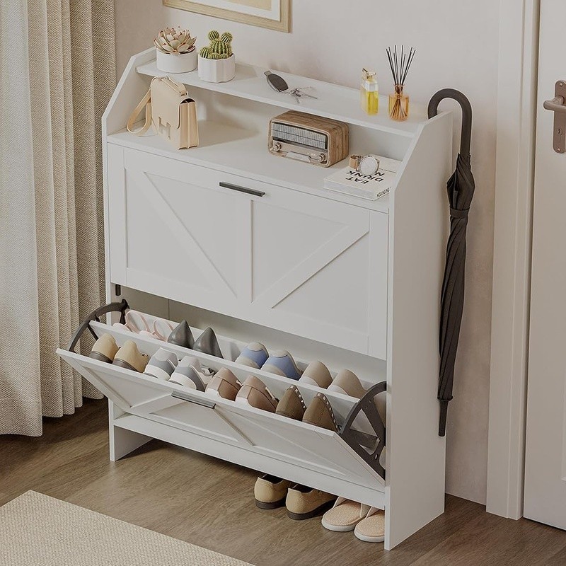 Stylish Entryway Shoe Storage Cabinet Space-Saving Flip Door Organizer New gallery
