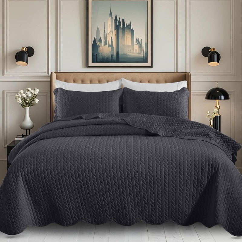 Modern Quilted Bedspread Reversible Velvet Coverlet Set Soft Quilt Comforter gallery