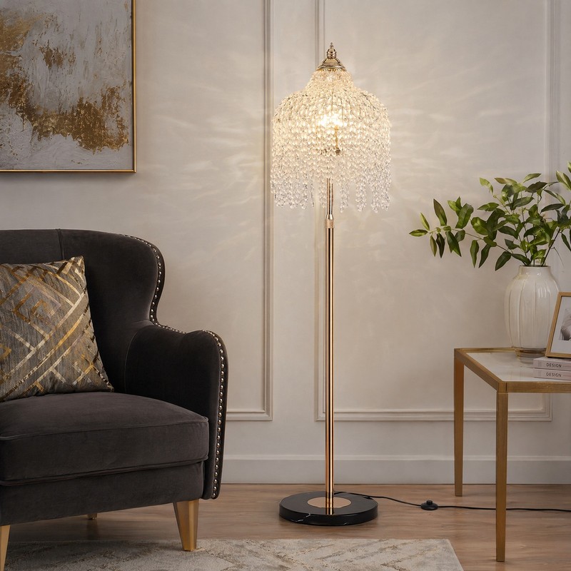 63 in Marble Base Grape Beads Crystal LED Floor Lamp Modern Living Room Lighting gallery