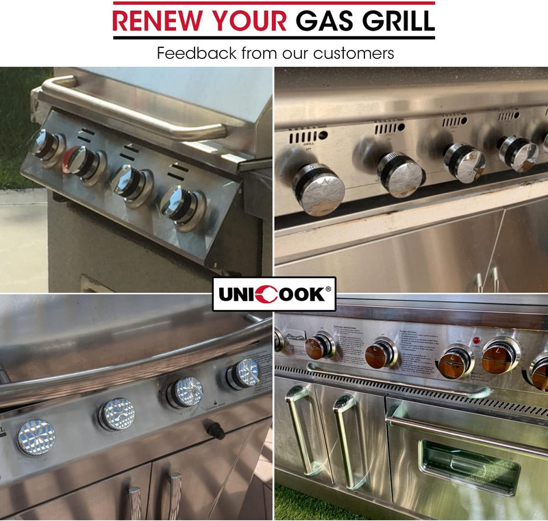 Grill Control Knob 4 Pack, Gas Burner Replacement, Chrome Plated Plastic with No gallery