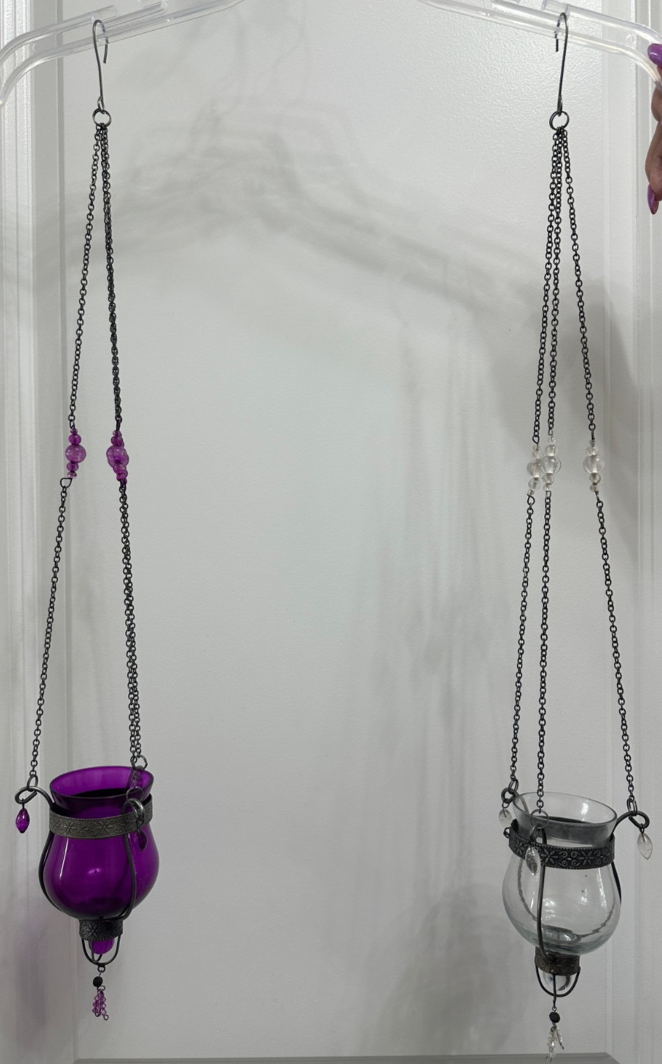 2 QTY Hanging Moroccan Iridescent Glass Votive Tea Light Candle Holders gallery