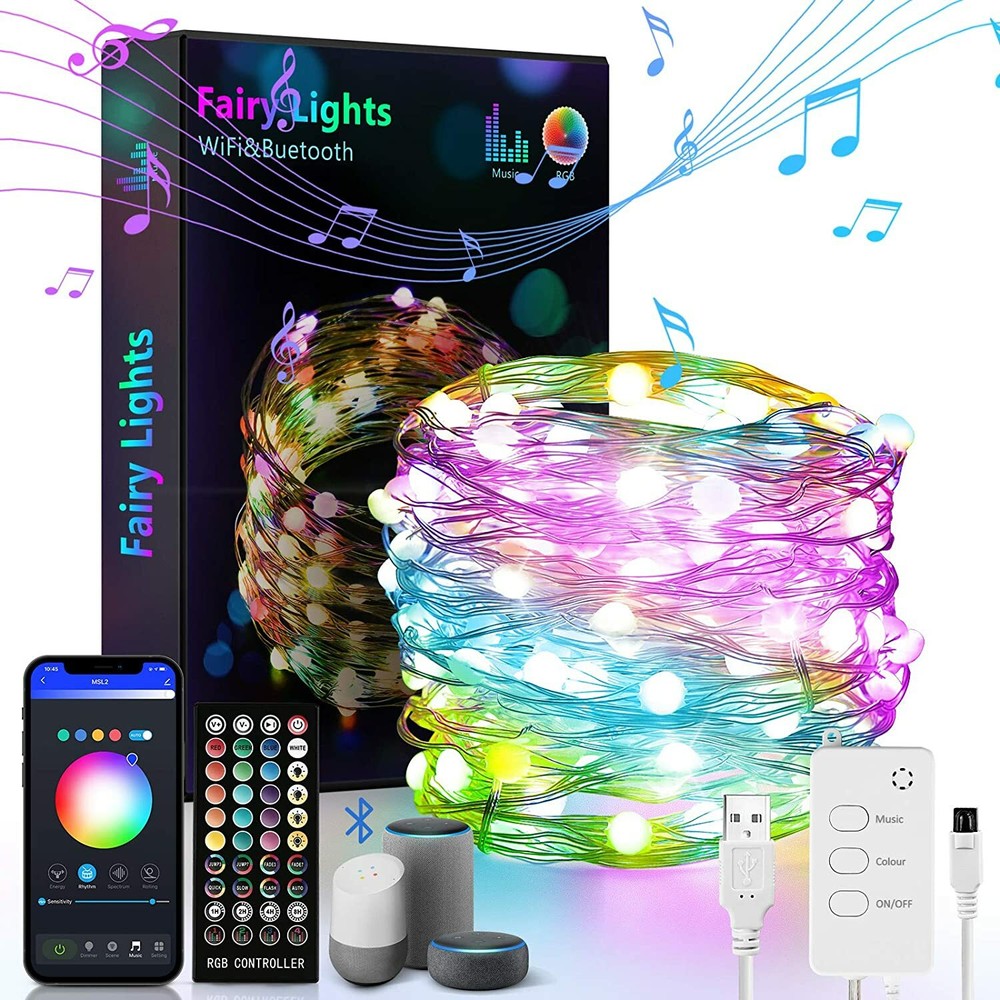 32.8FT LED Indoor String Lights 132LED,with Music Mode Remote App Control RGB