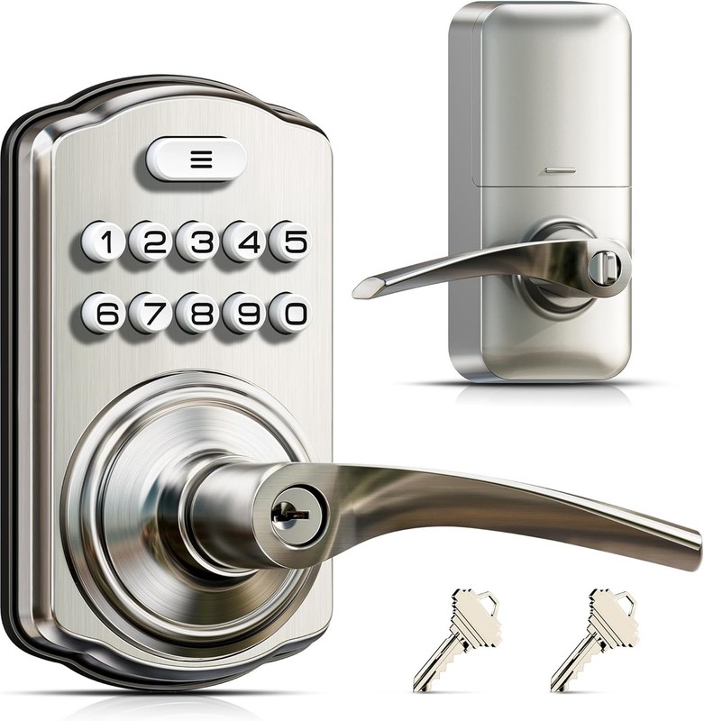 Keypad Door Lock with Handle, Keyless Entry for Front Door & Bedroom, Electro... gallery