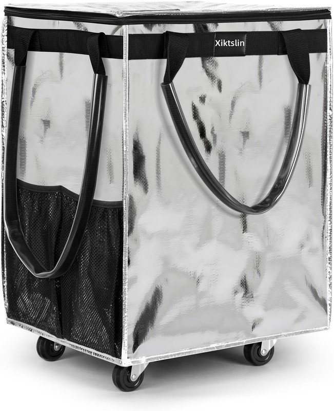 Spacious Silver Rolling Tote Bag on Wheels - Perfect for Grocery and Travel gallery