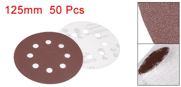 50pcs 5 Inch Sandpaper Hook and Loop Sanding Disc 150 Grit Flocking 8 Hole gallery