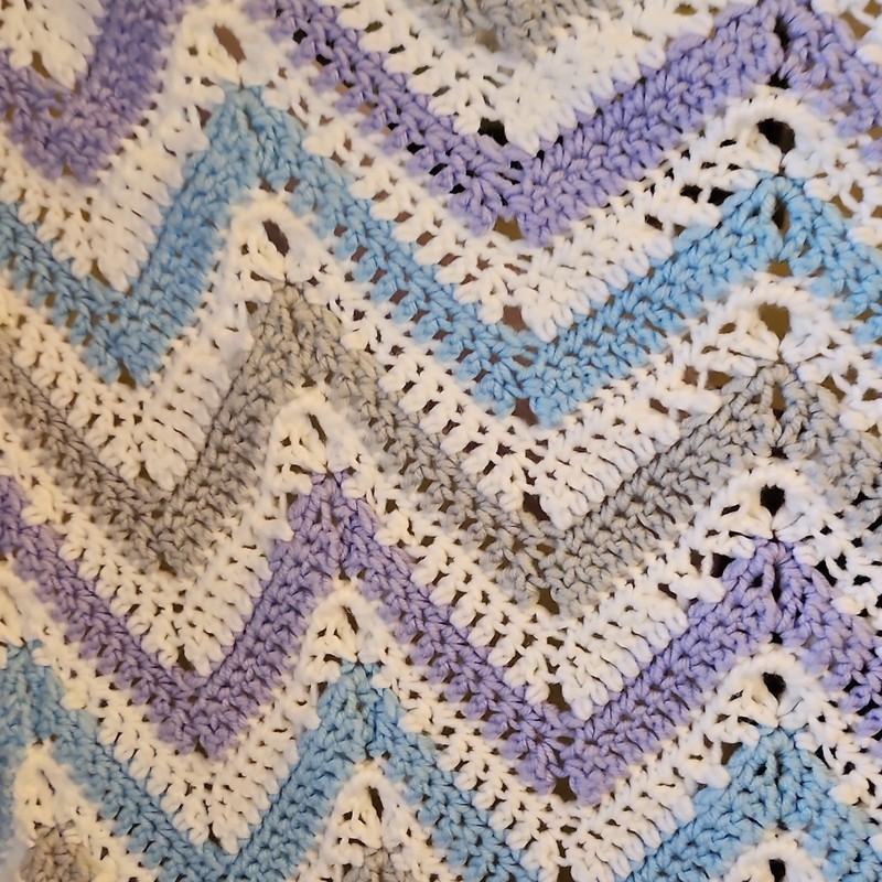 Handmade Crochet Chevron Sofa Throw Blanket Large White Blue Purple Gray gallery