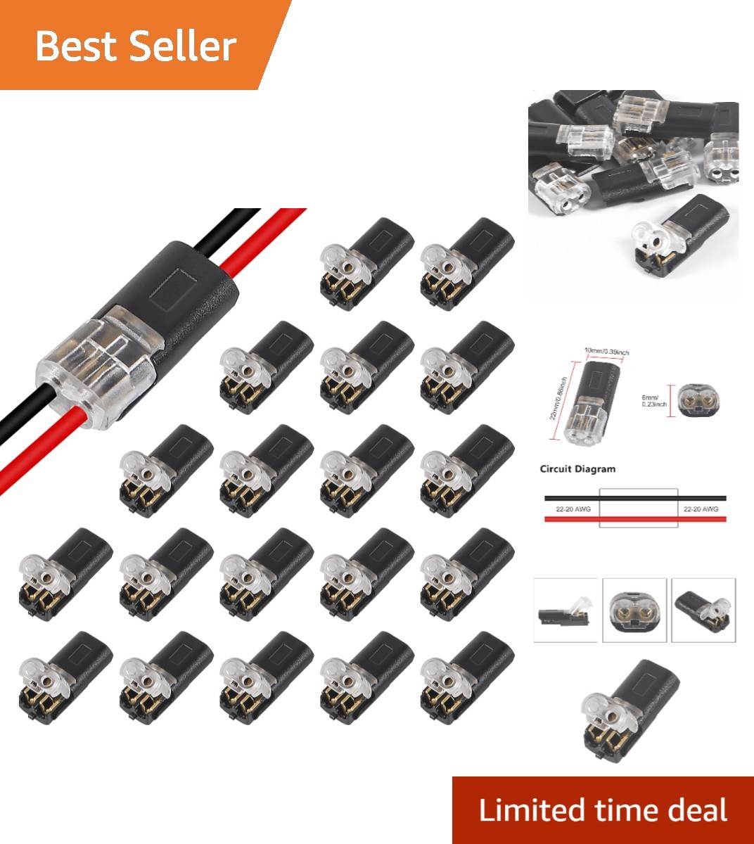 Universal Plug-in LED Strip Wire Connectors - 20-Pack with Locking Buckle gallery