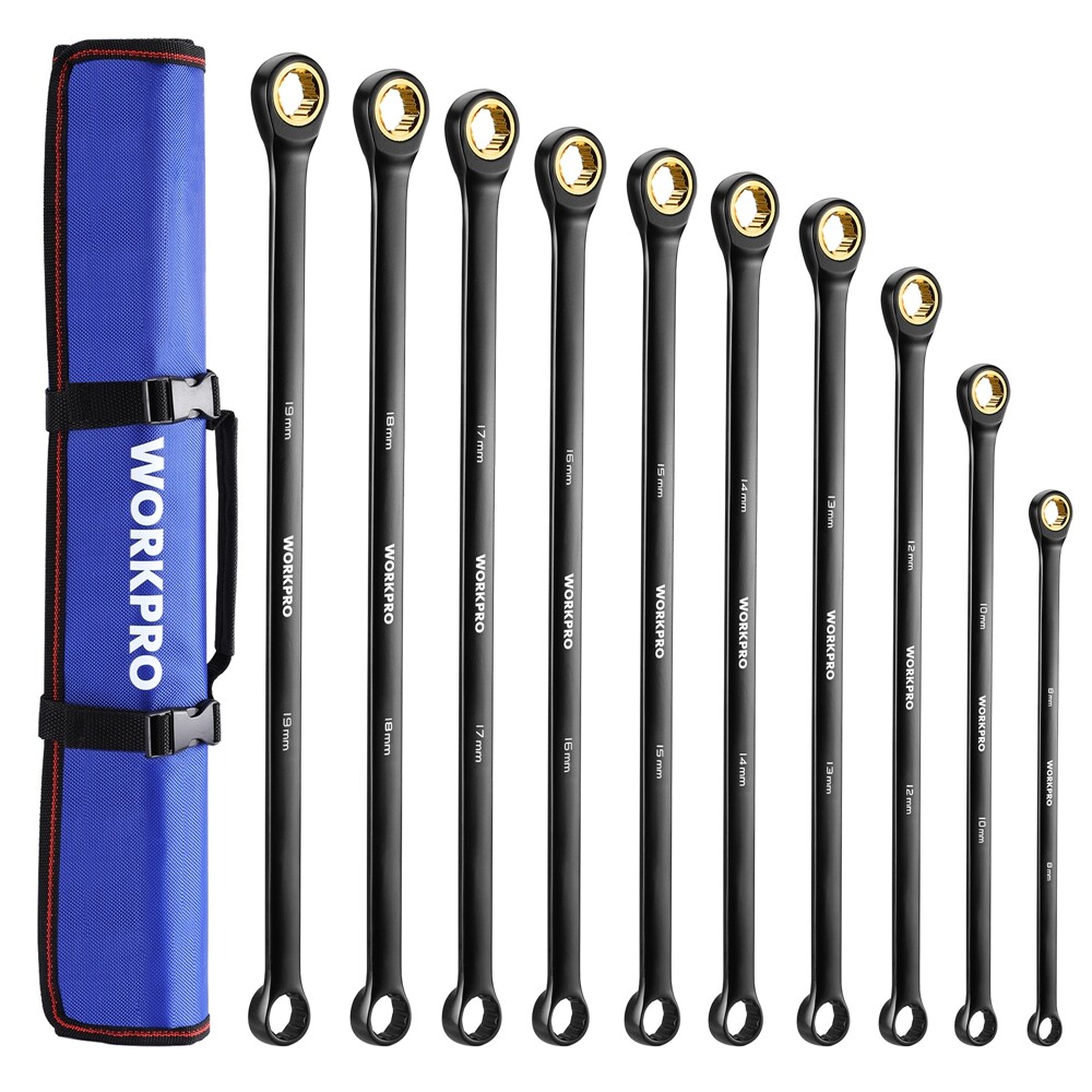 WORKPRO 10PC Extra Long Ratcheting Wrench Set 8-19mm Combination Metric 72-Teeth gallery