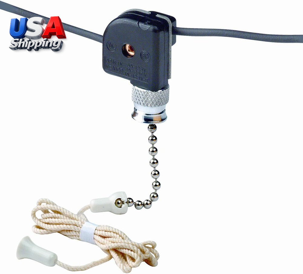 Pull Chain Switch, Single Pole On-Off; 1A-125V T, 3A-125V, 1A-250V; with Two 6 I