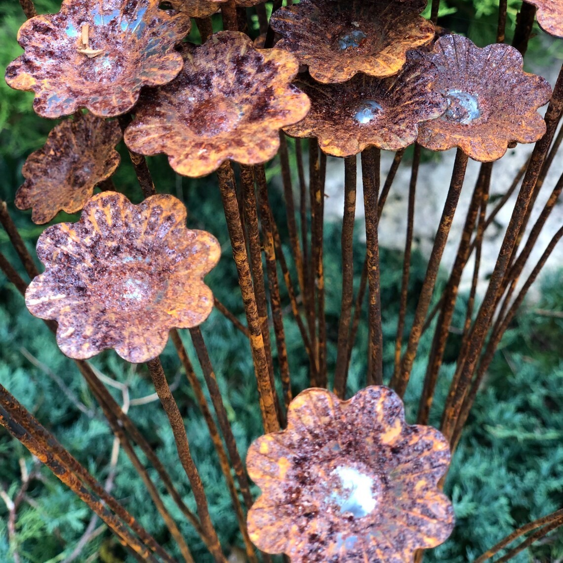 Rusty Metal Flower Garden Stakes, Set of 40, Outdoor Yard Art gallery
