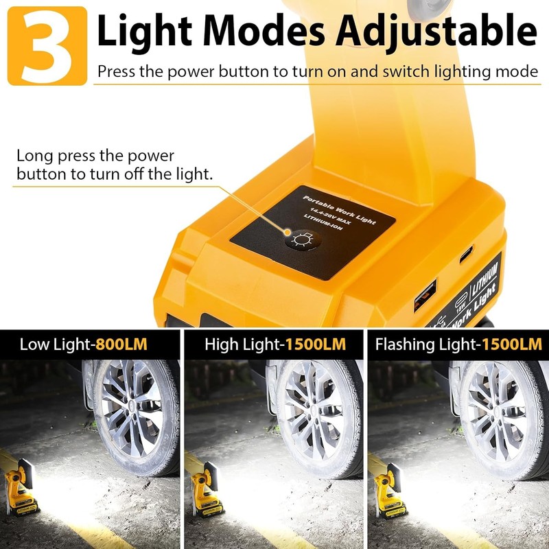 25W 1500LM LED Flashlight Work Light Spotlight for Dewalt 20V Max Li-ion Battery gallery