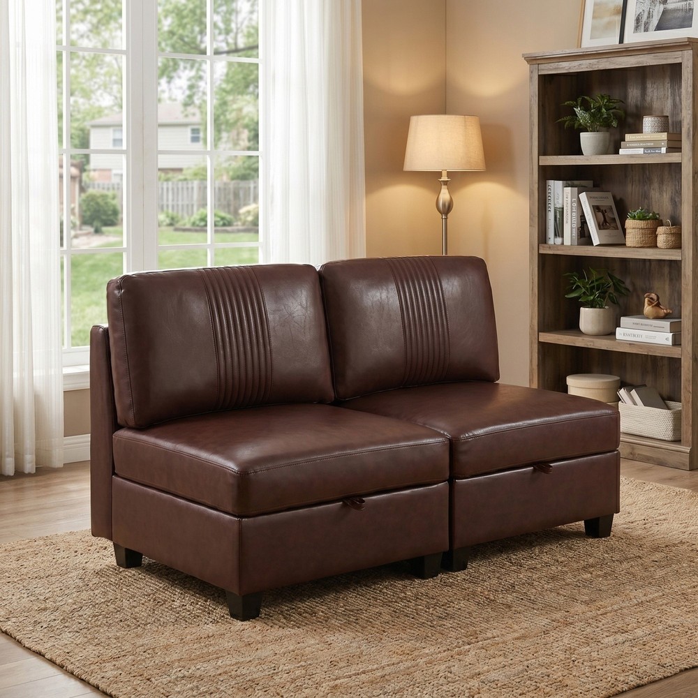 Modular Sofa PU Leather Convertible Shapes with Hidden Storage for Small Space