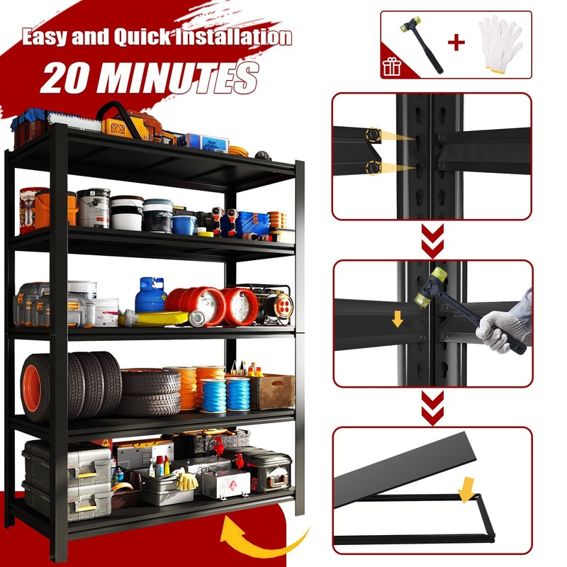 84'' Steel Garage Shelf Storage Rack 3000lbs 5-Tier Heavy Duty Garage Shelving gallery