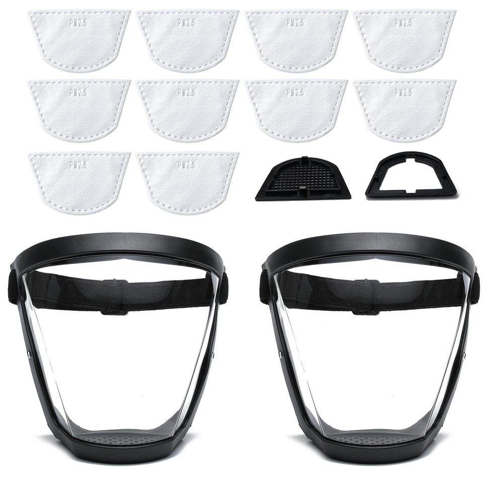 BFhongly Plastic Face Shield (2 Pack) Full Safety 1 Count (Pack of 2), Clear