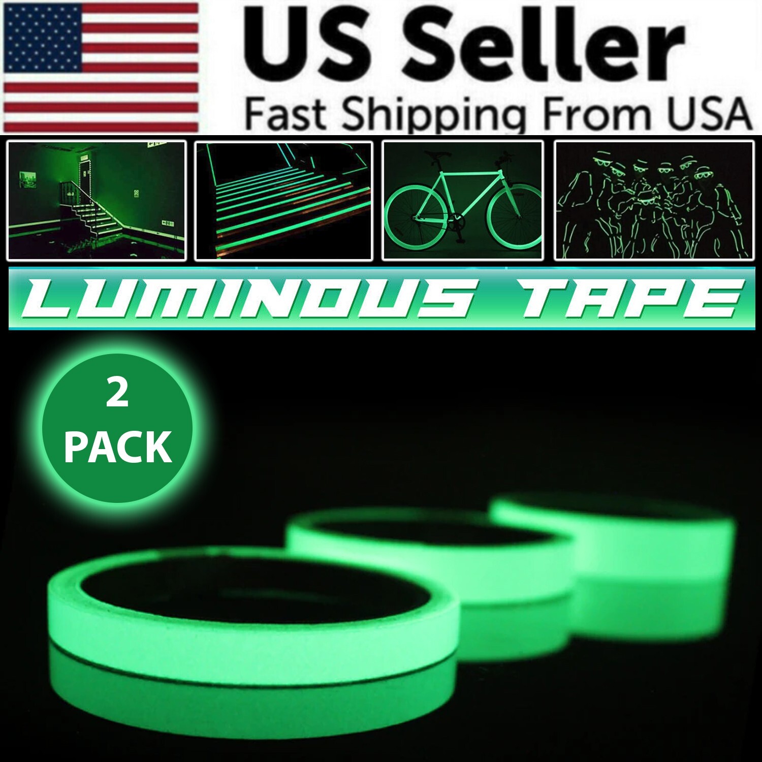 2PC Luminous Tape Self Adhesive Glow In The Dark Wall Sticker Fluorescent Light gallery