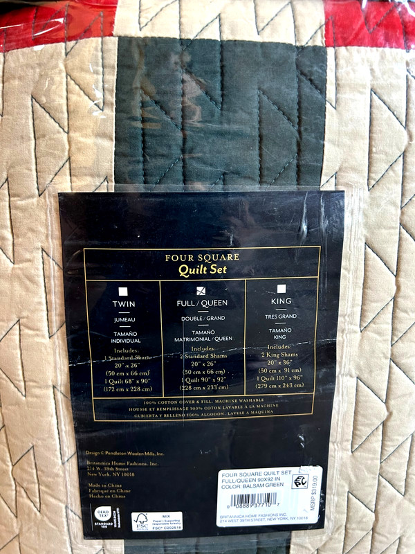 Pendleton Four Square Full Queen Quilt & Shams 3 PC Set Balsam Geo Pattern NIP gallery