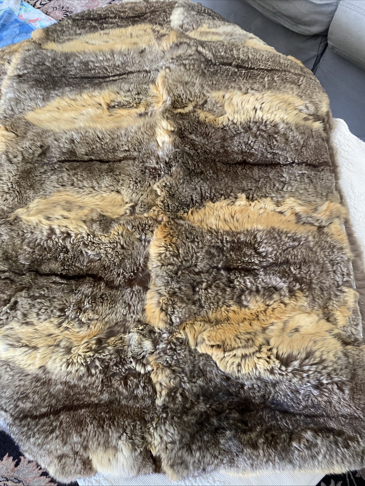 Real Rabbit Fur Trow Bead Spread 70” X 80” Luxury Genuine Fur Pristine gallery