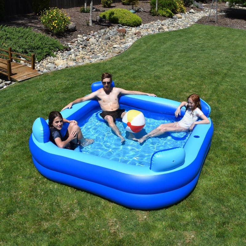 Inflatable Pool W/Seats & Headrests, 8Ft X 8Ft, Comes with Electric Pump and Gro gallery