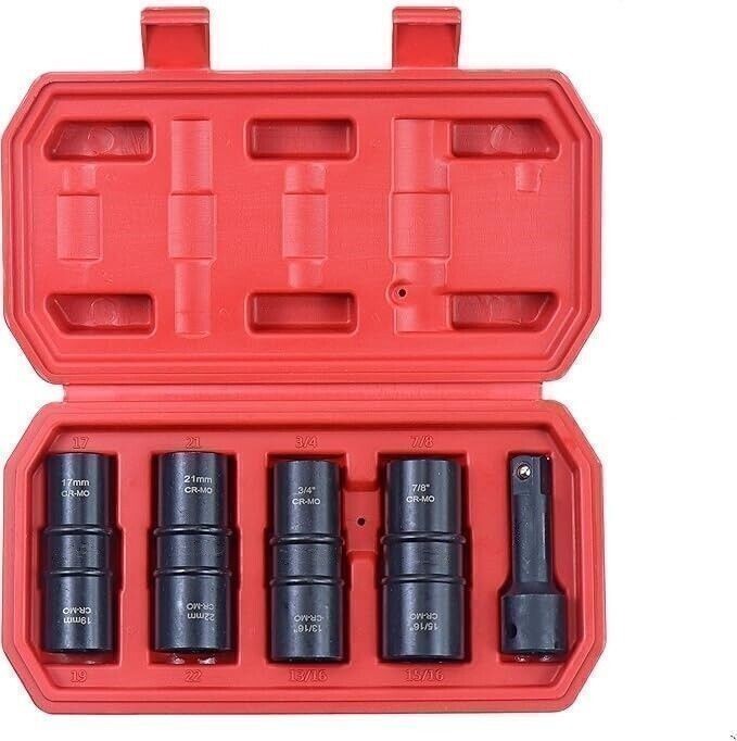 1/2" Dr. 5pc Thin Wall Flip Impact Socket Set For CAR RIMS TIRES LUG NUTS Tool gallery