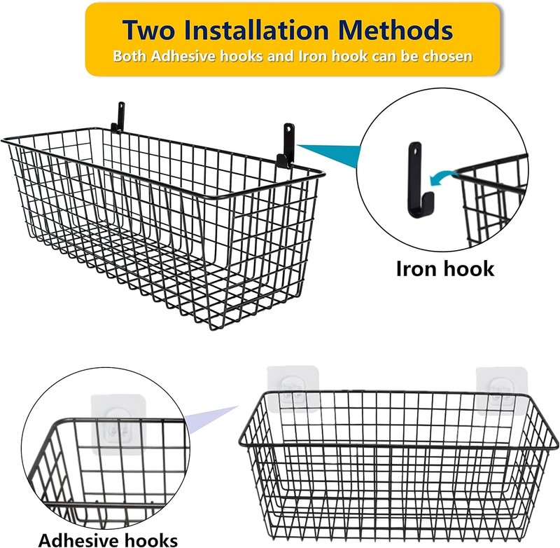 3 Set [Extra Large] Hanging Wall Baskets ,Wire Basket For Storage gallery