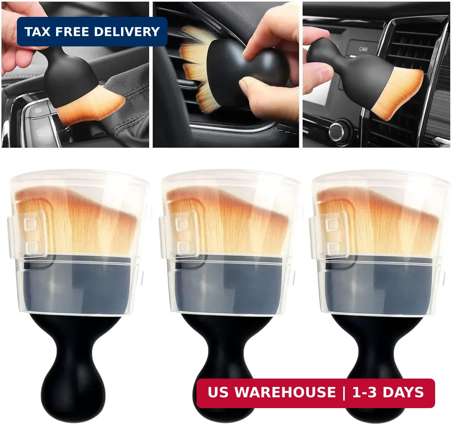QUAAM 3PCS Car Interior Cleaning Tool, Car Cleaning Brush Interior Dust Collecto gallery
