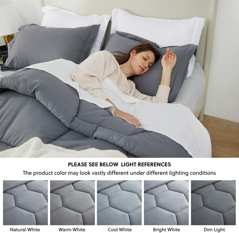 Queen Size Honeycomb Comforter Set - Soft & Cozy 88"x88" w/ 2 Pillow Shams GRAY gallery