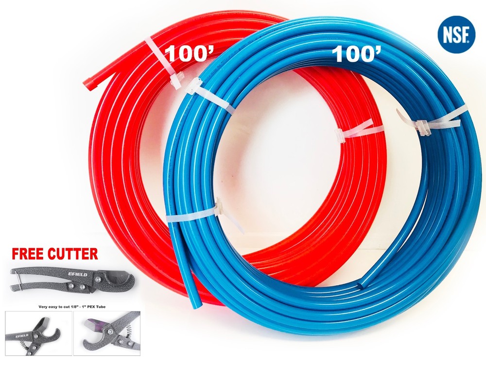 EFIELD 2 Rolls 1/2" x100ft (200ft) PEX-B Pipe/Tubing Red &Blue With Pipe Cutter