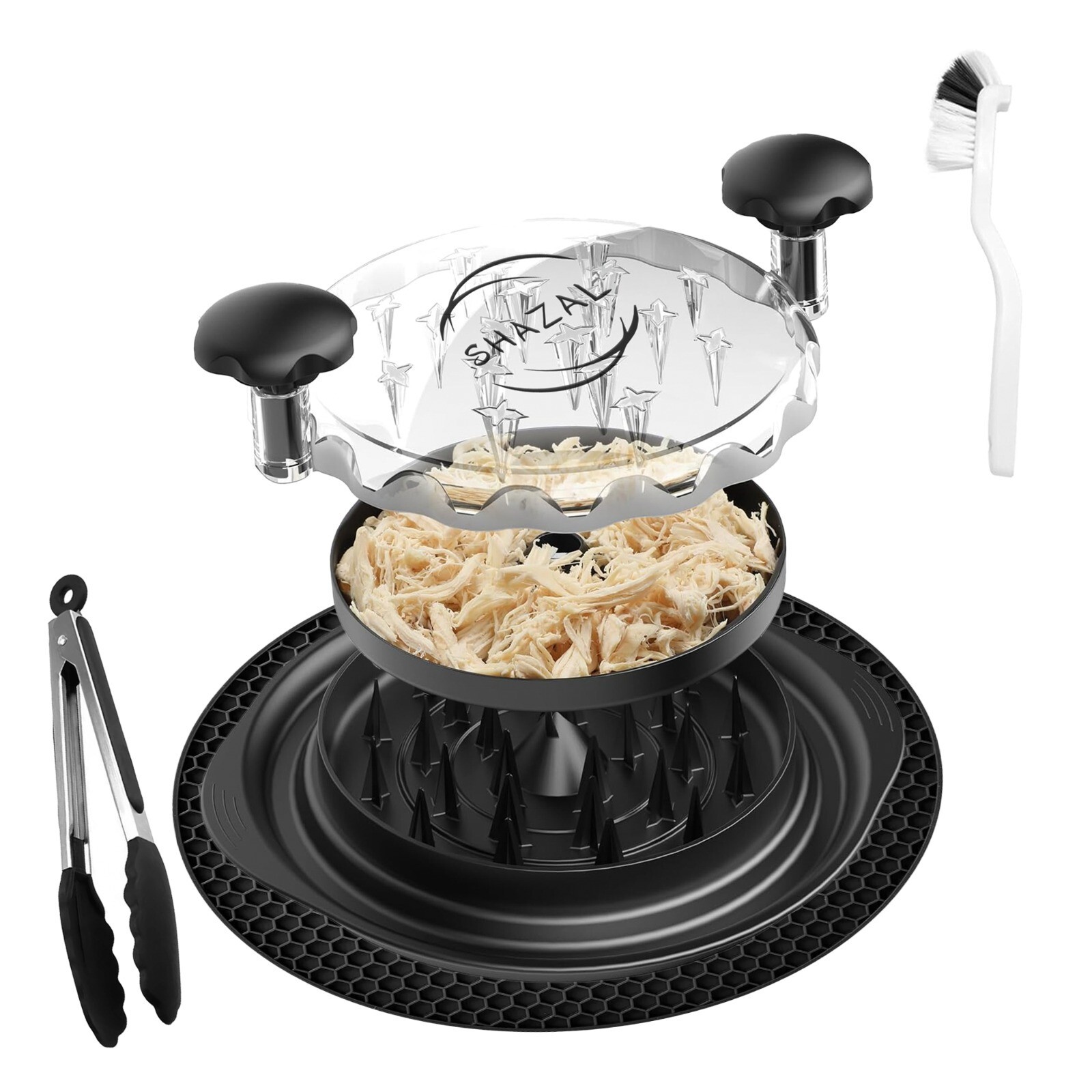 Shazal Chicken Shredder Tool Twist with Tray, Mat, Brush & Food Tong-BPA Free gallery