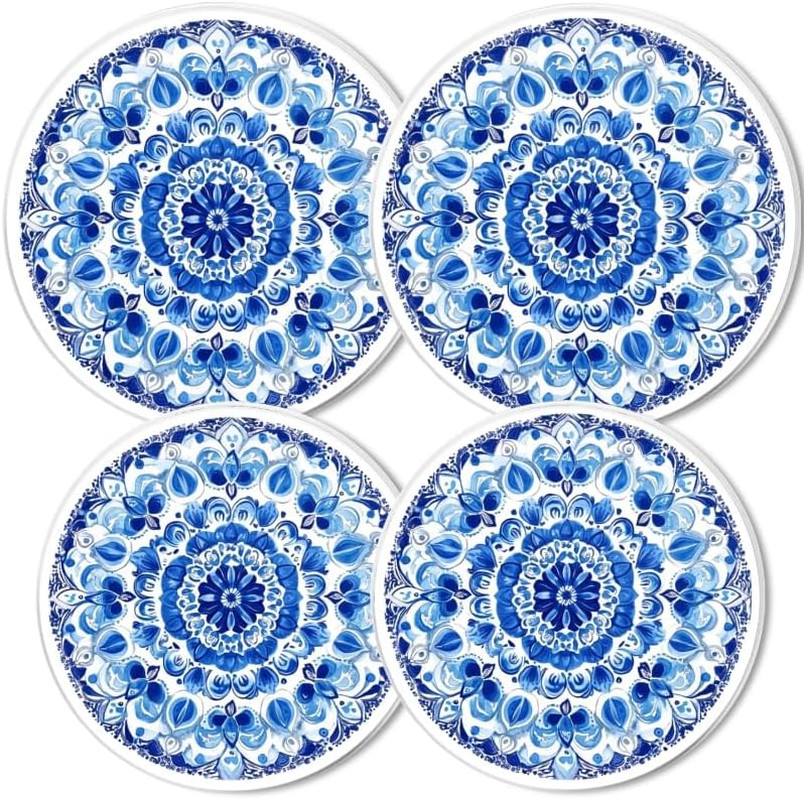 Round Stove Burner Covers for Electric Stove,Blue White Mandala Pattern Print Ga gallery