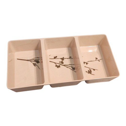 Melamine 3 Section Divided Serving Tray Cream Brown Botanical Branch 12x6x2 gallery