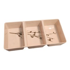 Melamine 3 Section Divided Serving Tray Cream Brown Botanical Branch 12x6x2