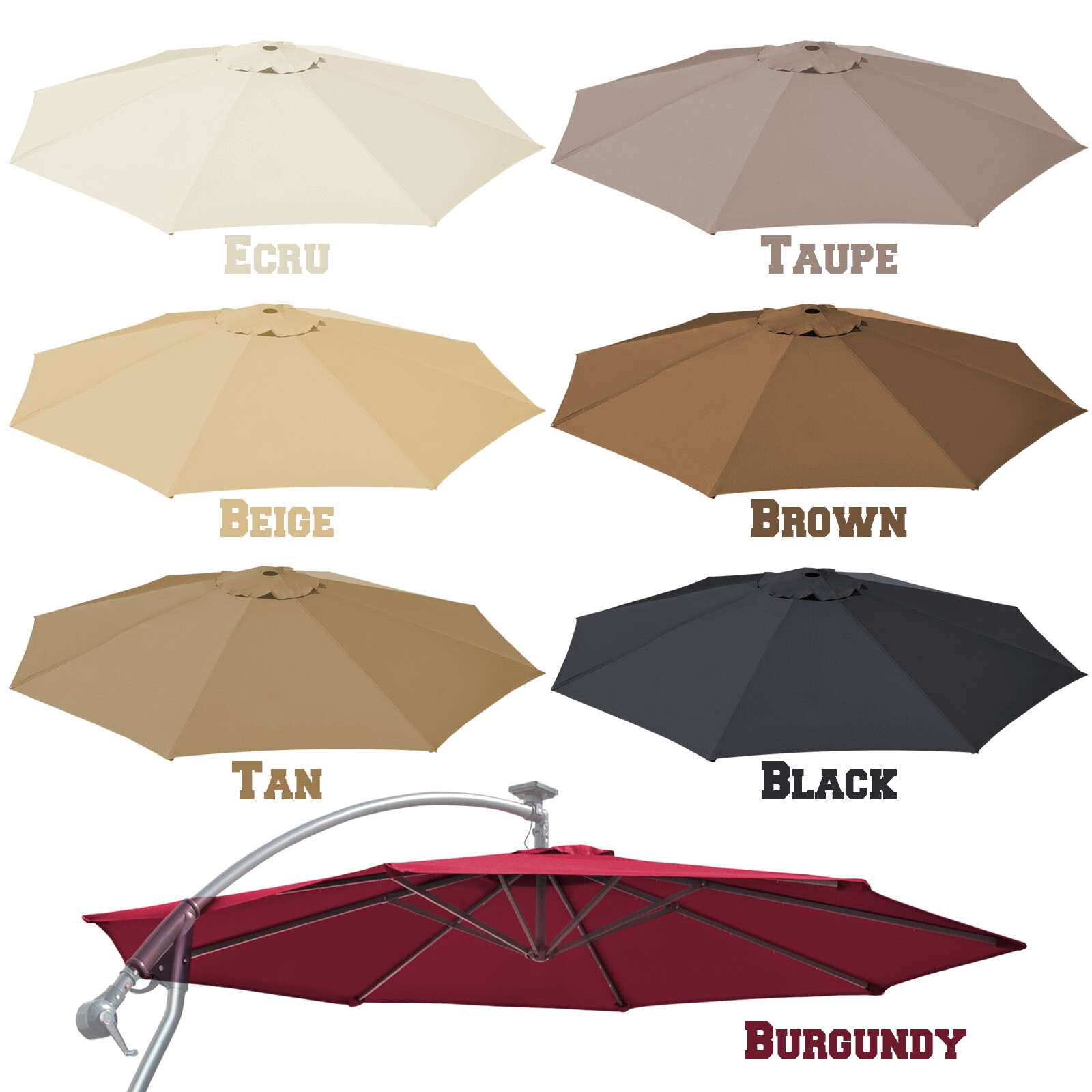 Replacement Canopy 9ft 8rib Patio Solar Hanging Cantilever Umbrella Top Cover gallery