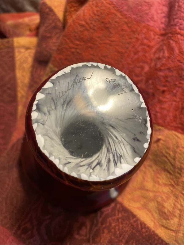 Stuart Abelman Signed hand blown red mushroom with white inclusions gallery