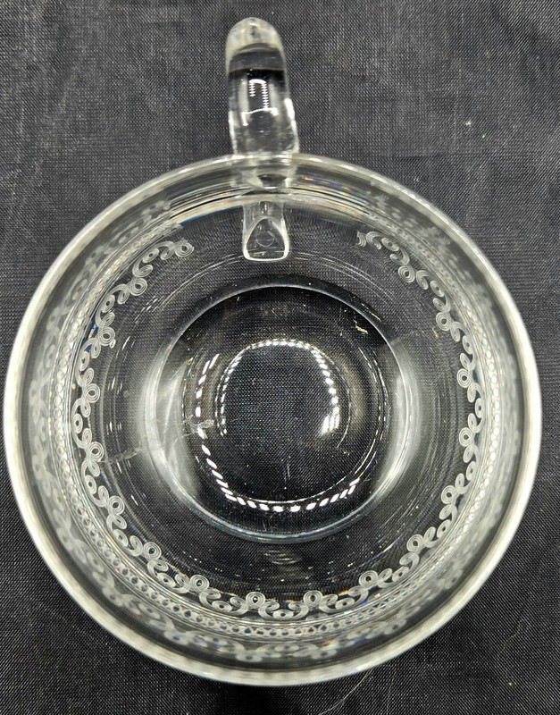 2 Vintage Trefoil Cloverleaf Needle Etched Custard Glass Punch Cup Crystal AS-IS gallery