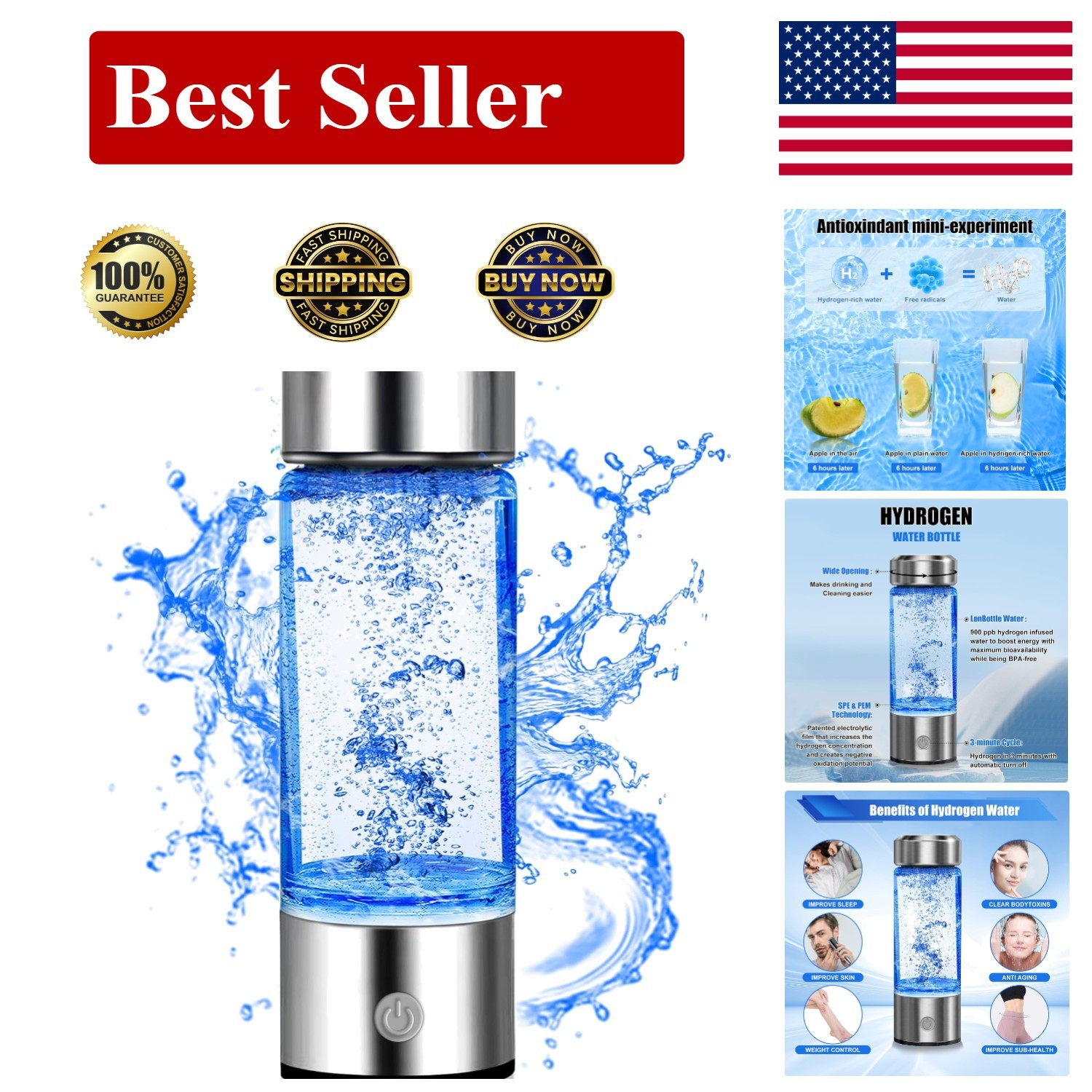 Rechargeable Hydro Health Hydrogen Water Bottle, Portable Glass Hydrohealth H... gallery