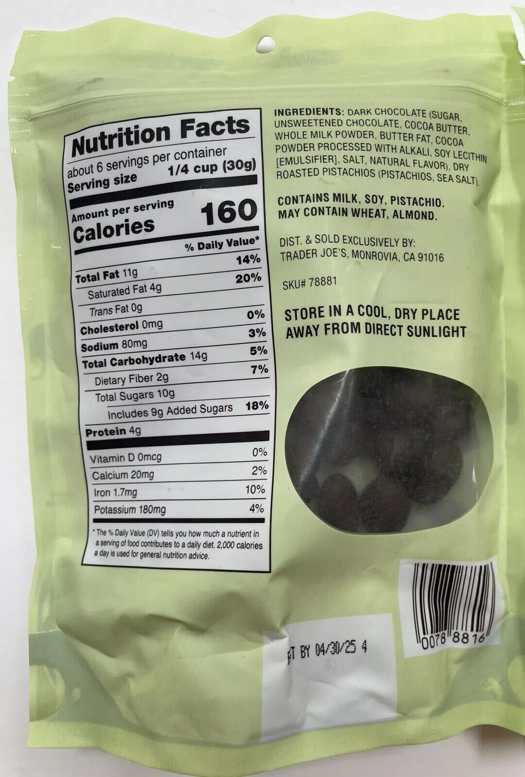 Trader Joe's 6 oz DARK CHOCOLATE COVERED PISTACHIOS ** BB 12/2026 ** gallery