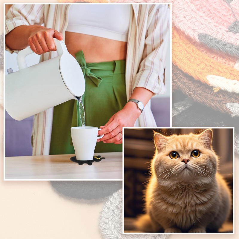 6PCS Cat Coasters, 15CM Cute Coasters Cat Butt Crochet, 6 Color gallery