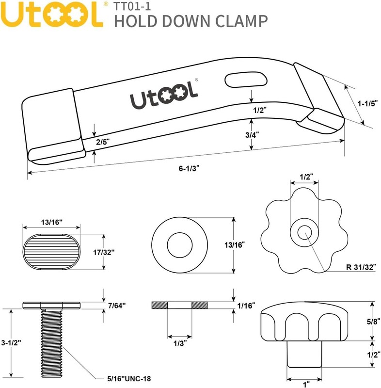 2 Pack T-Track Hold down Clamps Kit with 3-1/2" T-Bolts, 6-1/3" L X 1-1/5" Width gallery