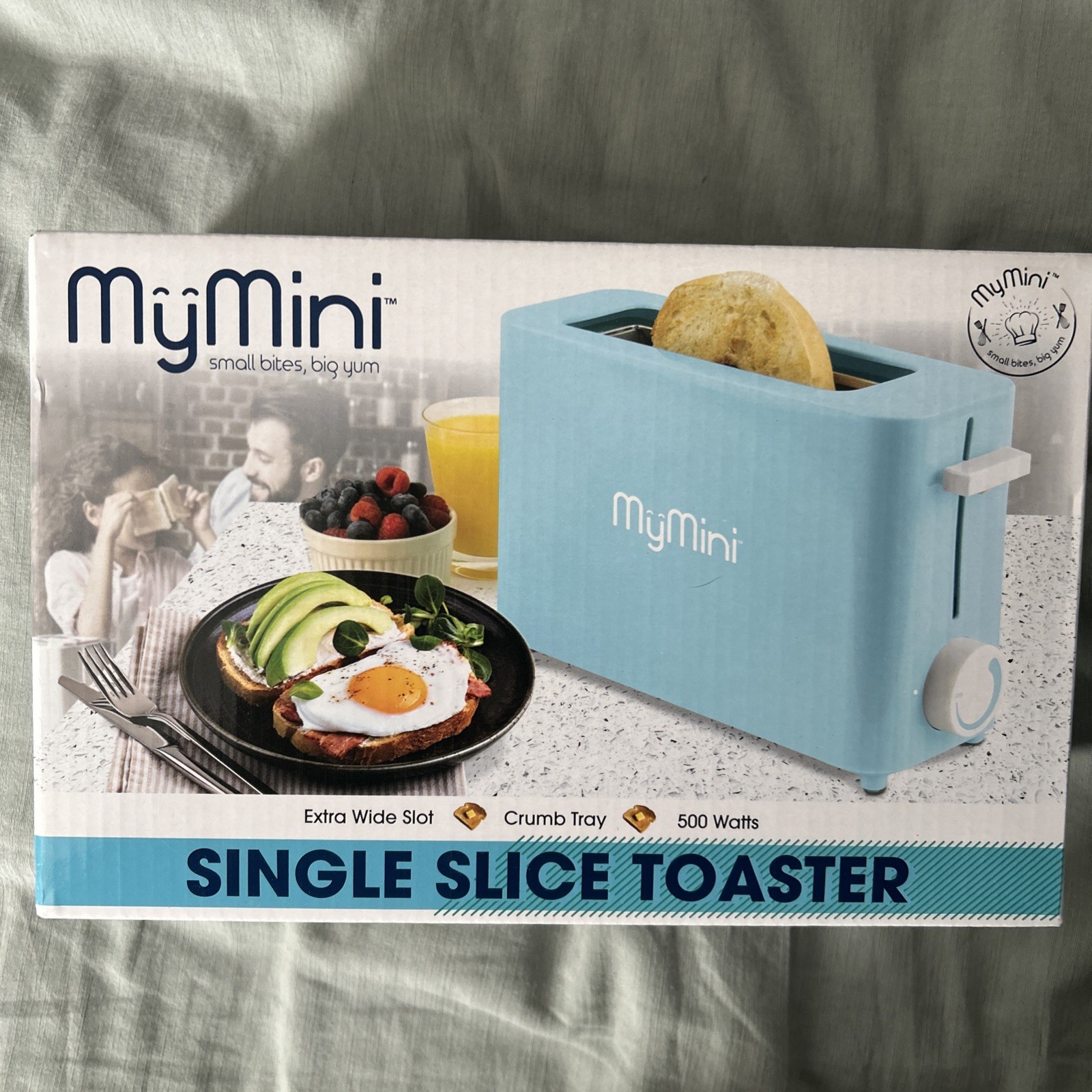 MyMini Single Slice Toaster Extra Wide Slot Crumb Tray 500 Watts Aqua gallery