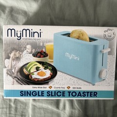 MyMini Single Slice Toaster Extra Wide Slot Crumb Tray 500 Watts Aqua