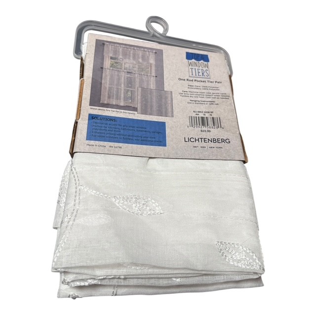 Lichtenberg Adele Ivory Rod Pocket Tier Pair Curtains 54" W x 36" L Leaf gallery