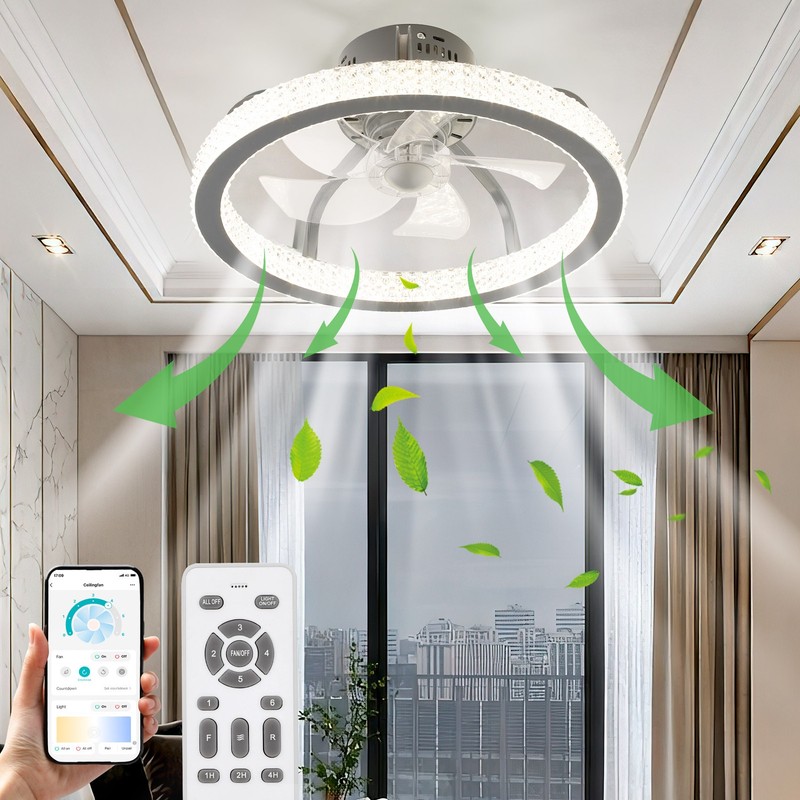 TCFUNDY Flush Mount LED Ceiling Fan with Light APP Control w/ Bluetooth Speaker gallery