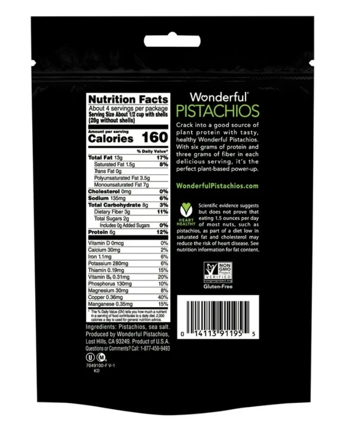 Wonderful Pistachios, In-Shell Roasted & Salted Nuts, 8 Ounce Resealable Bag gallery